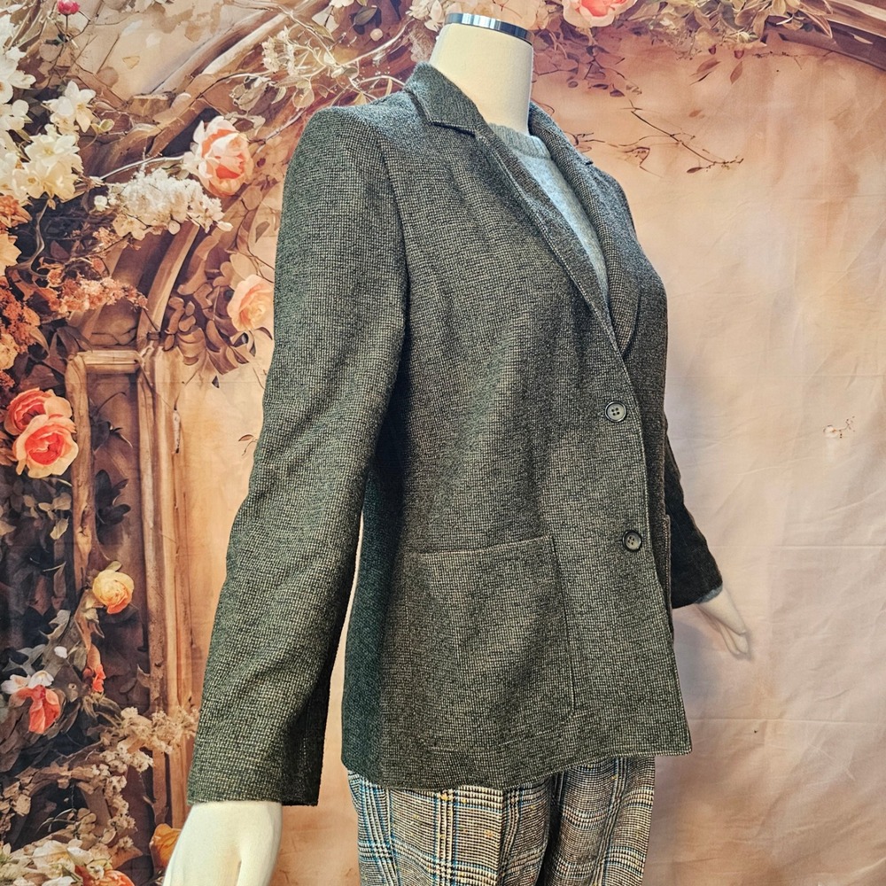 Vintage 1970s Butte Dark Green Knit Blazer Jacket Two Button Patch Pockets Wool